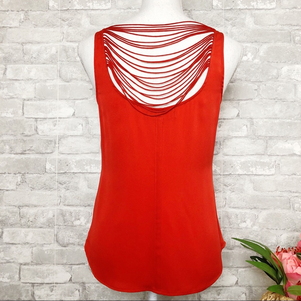 ACE DELIVERY | Red 100% Silk Fringe Tank Top - Picture 3 of 13
